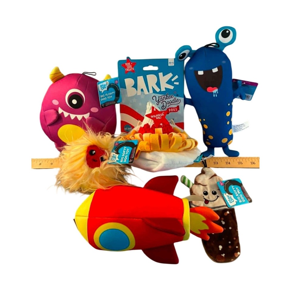 Bark Play On! Dog Toy Bundle Multi New Rocket Monster Float Treat Hider 6pc Set